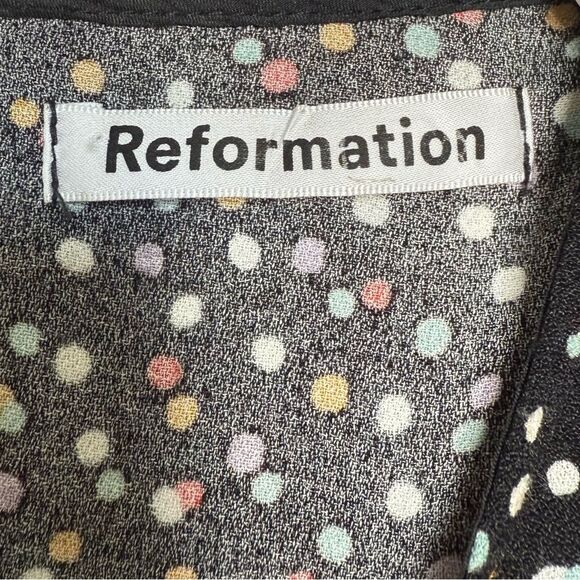 Reformation Long Sleeve Samantha Black Multicolor Mini Dot Dress Size 6 - Picture 8 of 9